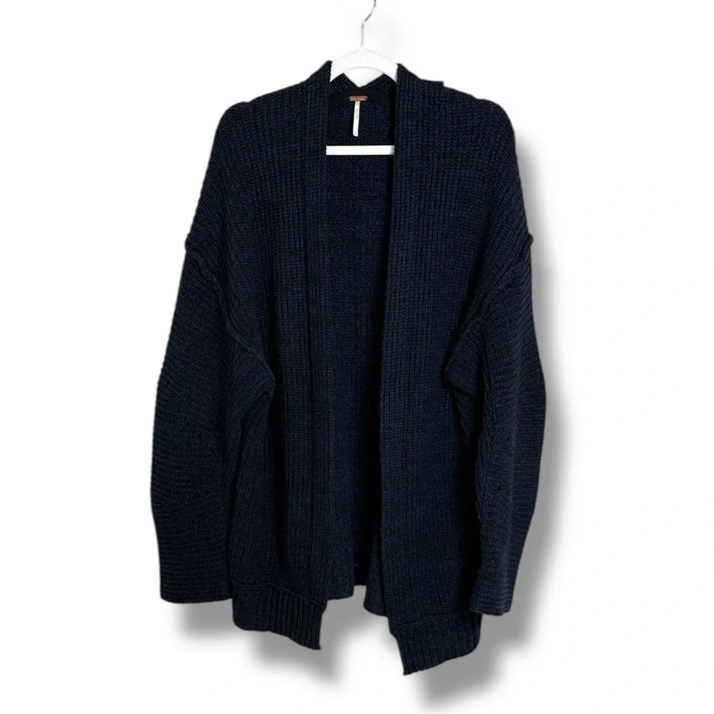 Free People High Hopes Blue Black Open Front Cardigan Size Medium Oversized